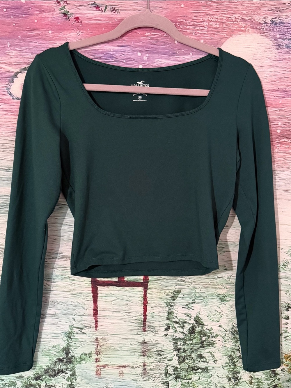 Hollister Women's Long Sleeve Square Neck Crop Top - Dark Green